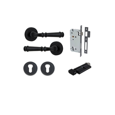 Verona Lever on Rose Matt Black Entrance Kit - Key/Thumb Turn