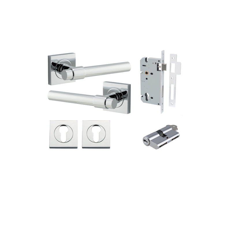 Helsinki Lever on Square Rose Polished Chrome Entrance Kit - Key/Key