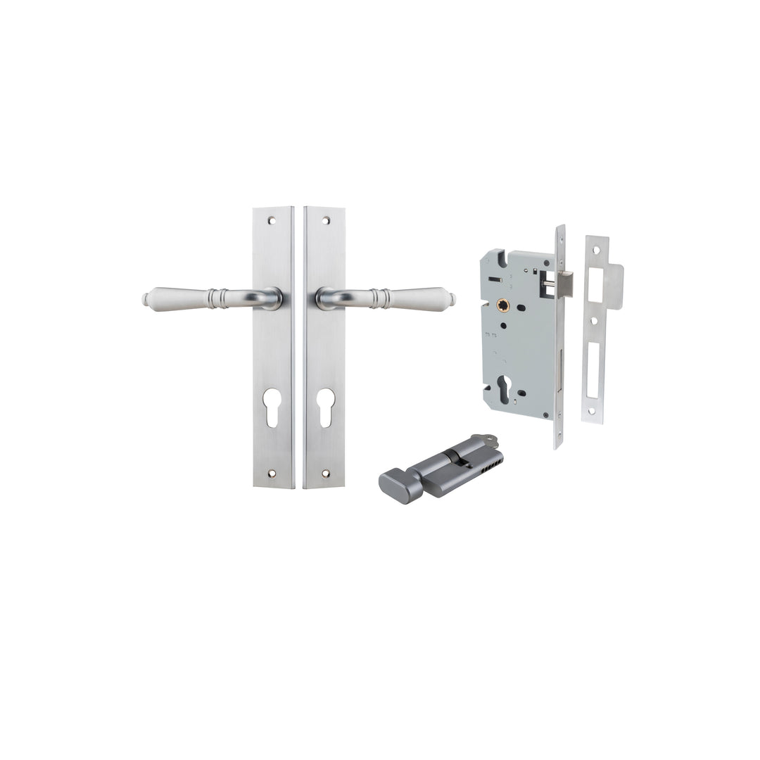 Sarlat Lever Rectangular Brushed Chrome Entrance Kit - Key/Thumb Turn
