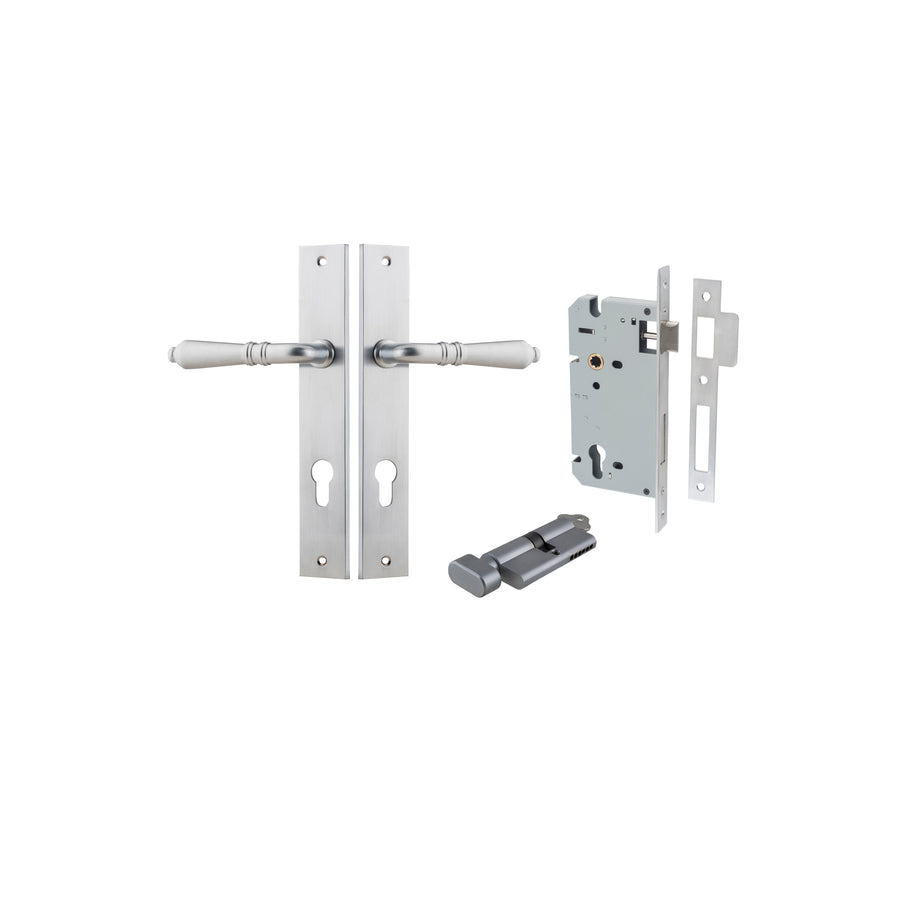 Sarlat Lever Rectangular Brushed Chrome Entrance Kit - Key/Thumb Turn