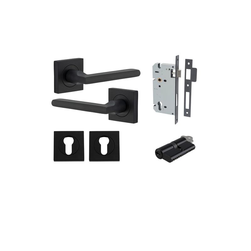 Baltimore Lever on Square Rose Matt Black Entrance Kit - Key/Key