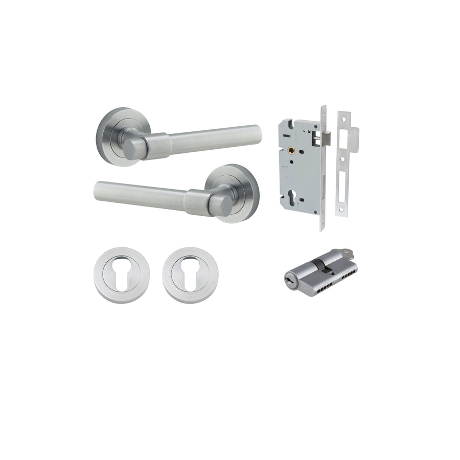 Helsinki Lever on Rose Brushed Chrome Entrance Kit - Key/Key