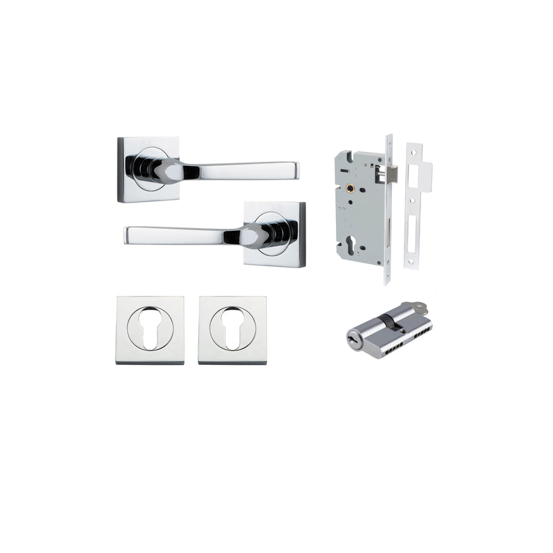 Annecy Lever on Square Rose Polished Chrome Entrance Kit - Key/Key