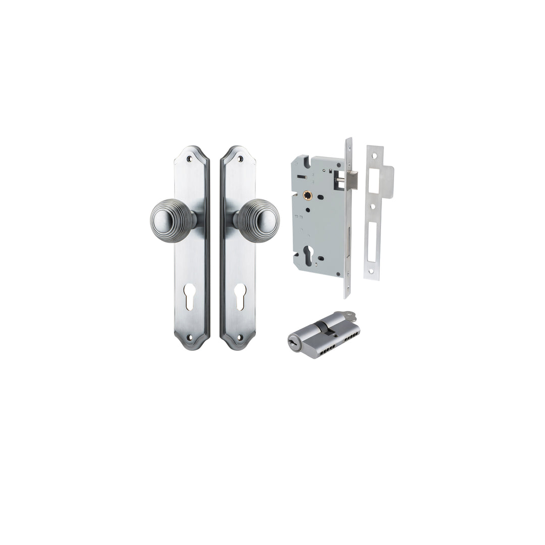 Guildford Knob Shouldered Brushed Chrome Entrance Kit - Key/Key