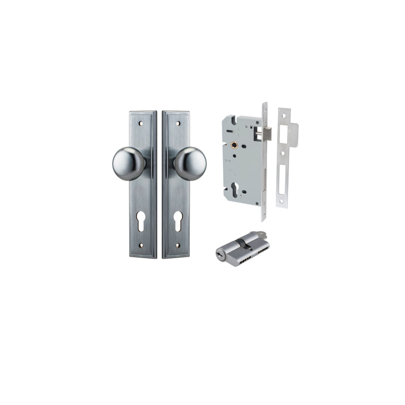 Cambridge Knob Stepped Brushed Chrome Entrance Kit - Key/Key