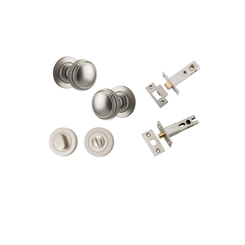 Paddington Knob on Rose Satin Nickel Privacy Kit