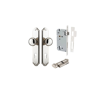 Cambridge Knob Shouldered Polished Nickel Entrance Kit - Key/Thumb Turn