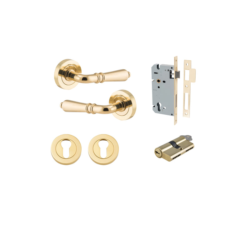 Sarlat Lever on Rose Polished Brass Entrance Kit - Key/Key