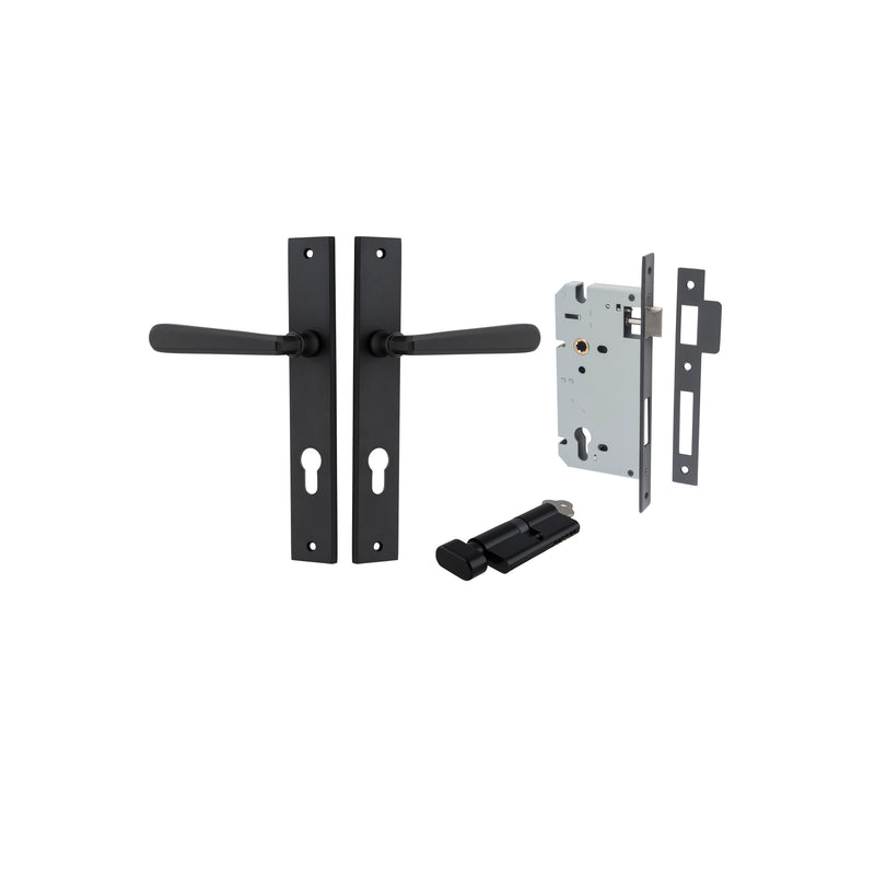 Copenhagen Lever Rectangular Matt Black Entrance Kit - Key/Thumb Turn