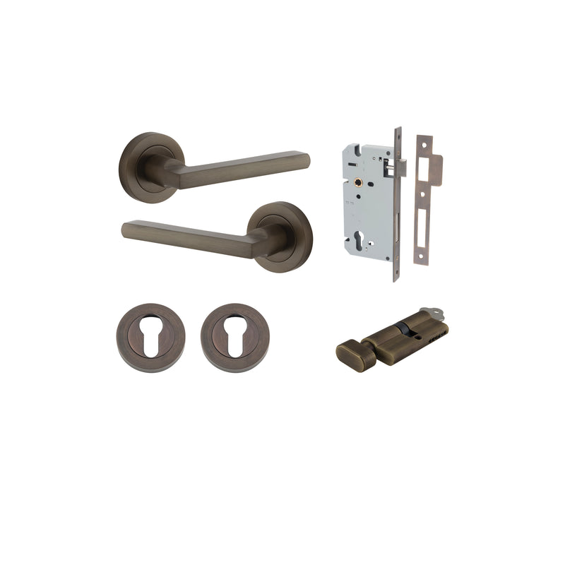 Baltimore Lever on Rose Signature Brass Entrance Kit - Key/Thumb Turn