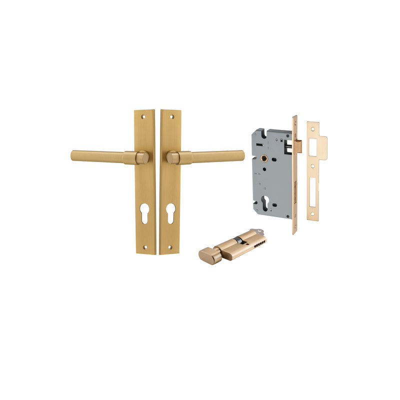 Helsinki Lever Rectangular Brushed Brass Entrance Kit - Key/Thumb Turn