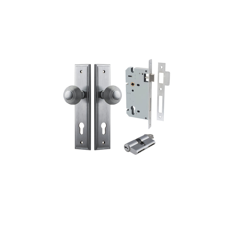 Guildford Knob Stepped Brushed Chrome Entrance Kit - Key/Key