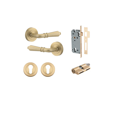 Sarlat Lever on Rose Brushed Brass Entrance Kit - Key/Key