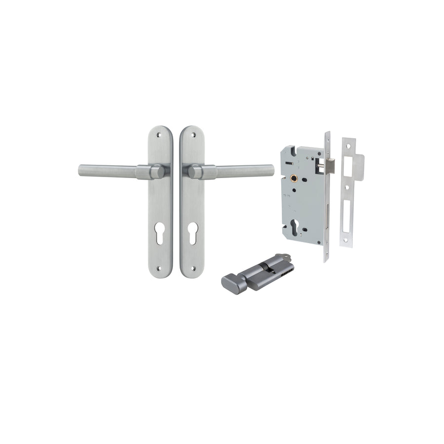 Helsinki Lever Oval Brushed Chrome Entrance Kit - Key/Thumb Turn