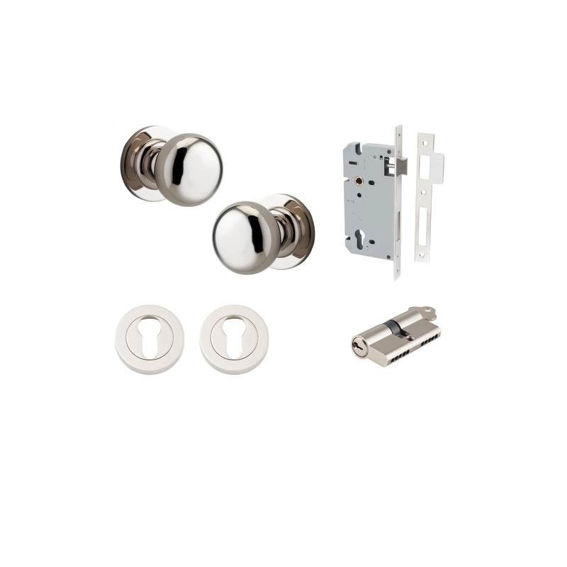 Cambridge Knob on Rose Polished Nickel Entrance Kit - Key/Key