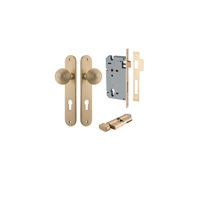 Guildford Knob Oval Brushed Brass Entrance Kit - Key/Thumb Turn