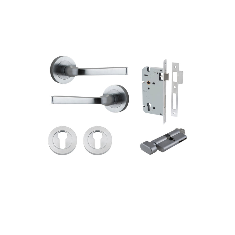 Annecy Lever on Rose Brushed Chrome Entrance Kit - Key/Thumb Turn