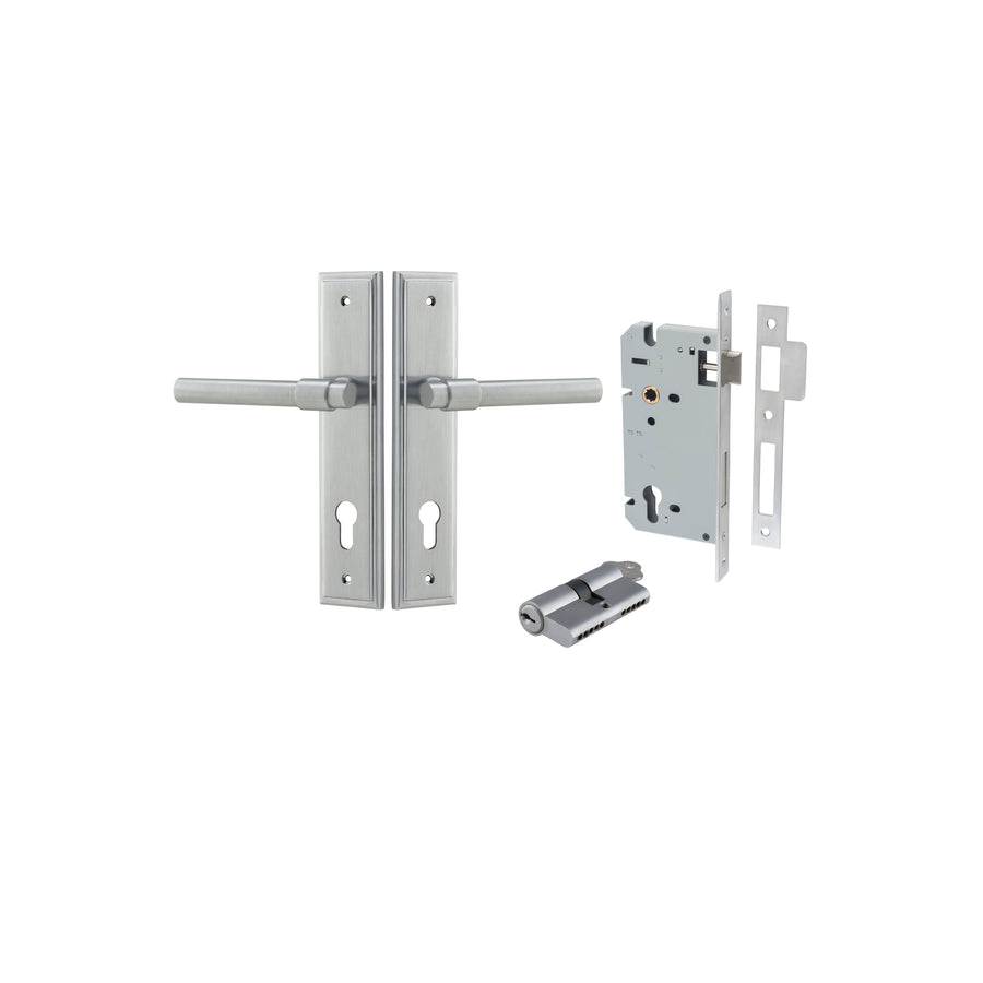 Helsinki Lever Stepped Brushed Chrome Entrance Kit - Key/Key