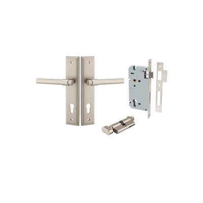 Helsinki Lever Stepped Satin Nickel Entrance Kit - Key/Thumb Turn