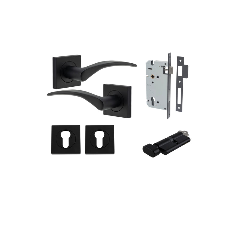 Oxford Lever on Square Rose Matt Black Entrance Kit - Key/Thumb Turn