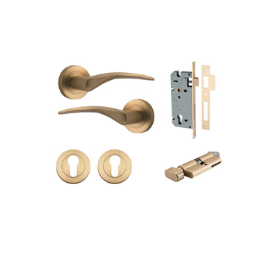 Oxford Lever on Rose Brushed Brass Entrance Kit - Key/Thumb Turn