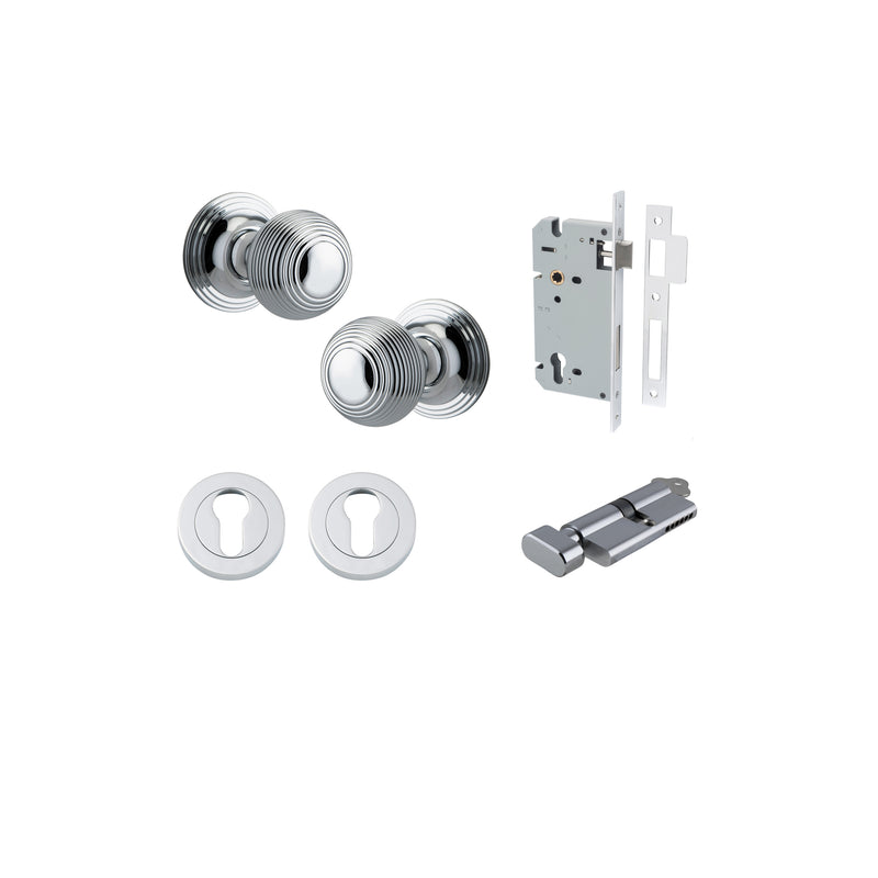 Guildford Knob on Rose Polished Chrome Entrance Kit - Key/Thumb Turn