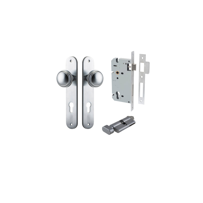 Paddington Knob Oval Brushed Chrome Entrance Kit - Key/Thumb Turn