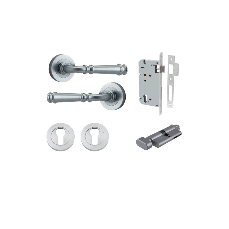 Verona Lever on Rose Brushed Chrome Entrance Kit - Key/Thumb Turn