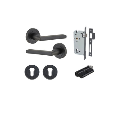 Baltimore Lever on Rose Matt Black Entrance Kit - Key/Key