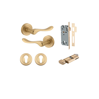 Stirling Lever on Rose Brushed Brass Entrance Kit - Key/Thumb Turn