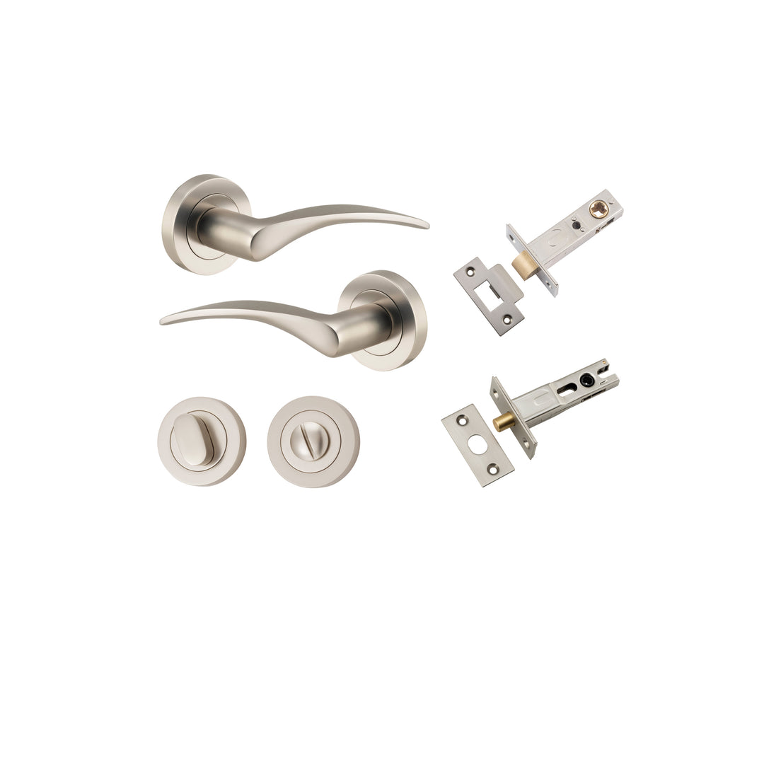 Oxford Lever on Rose Satin Nickel Privacy Kit