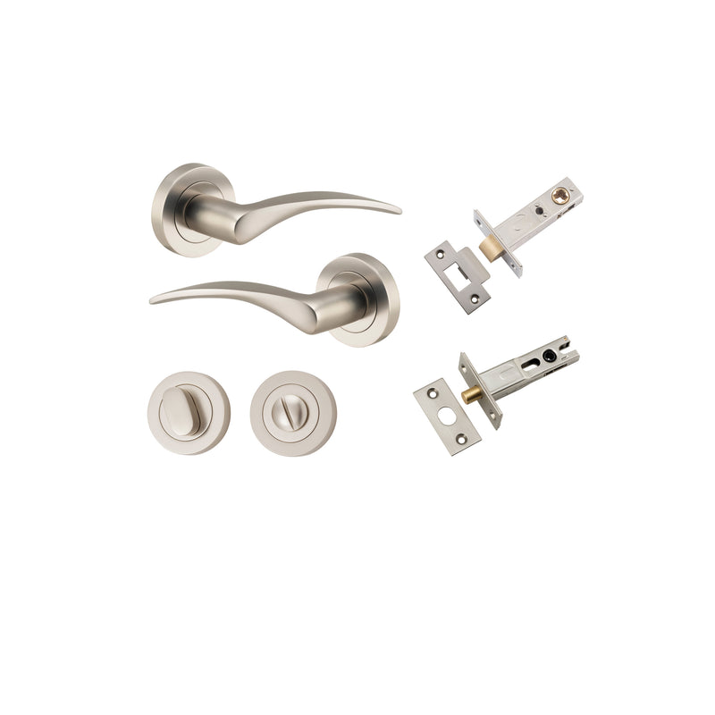 Oxford Lever on Rose Satin Nickel Privacy Kit