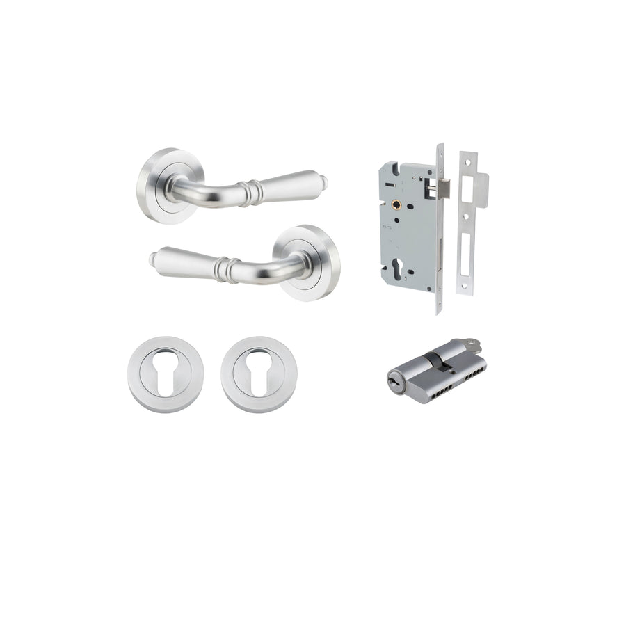 Sarlat Lever on Rose Brushed Chrome Entrance Kit - Key/Key