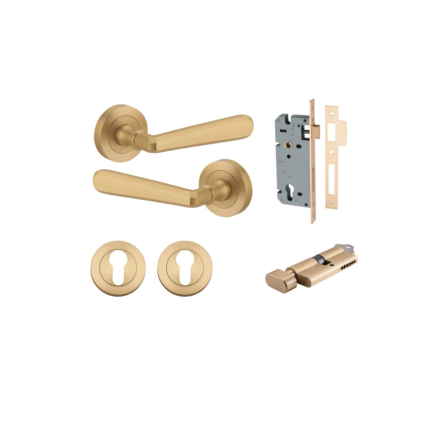 Copenhagen Lever on Rose Brushed Brass Entrance Kit - Key/Thumb Turn