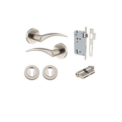 Oxford Lever on Rose Satin Nickel Entrance Kit - Key/Key