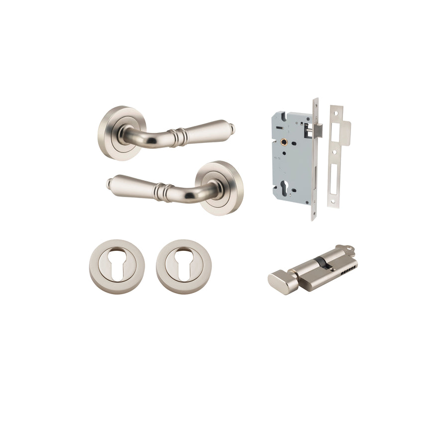 Sarlat Lever on Rose Satin Nickel Entrance Kit - Key/Thumb Turn