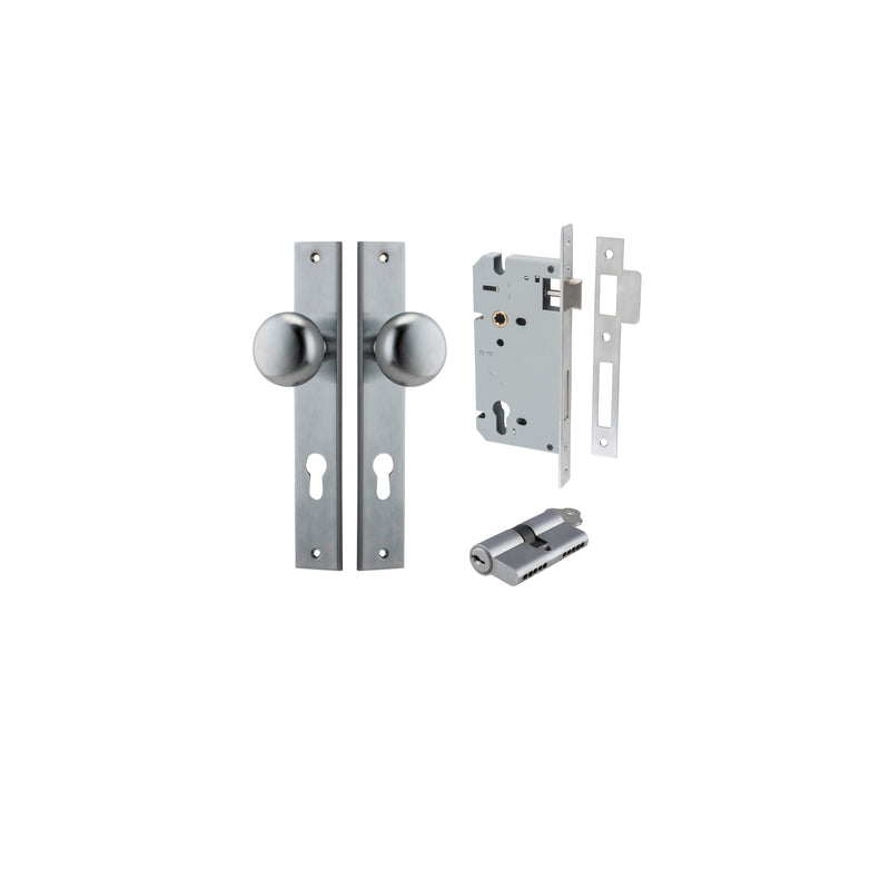 Cambridge Knob Rectangular Brushed Chrome Entrance Kit - Key/Key