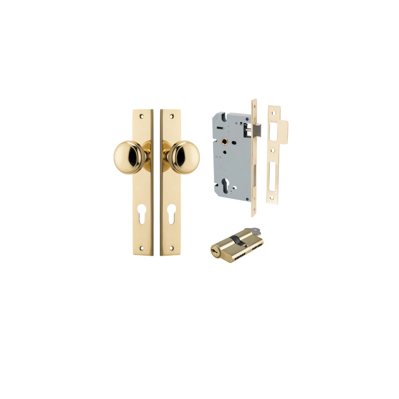 Paddington Knob Rectangular Polished Brass Entrance Kit - Key/Key