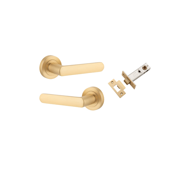 Osaka Lever on Rose Brushed Brass Passage Kit