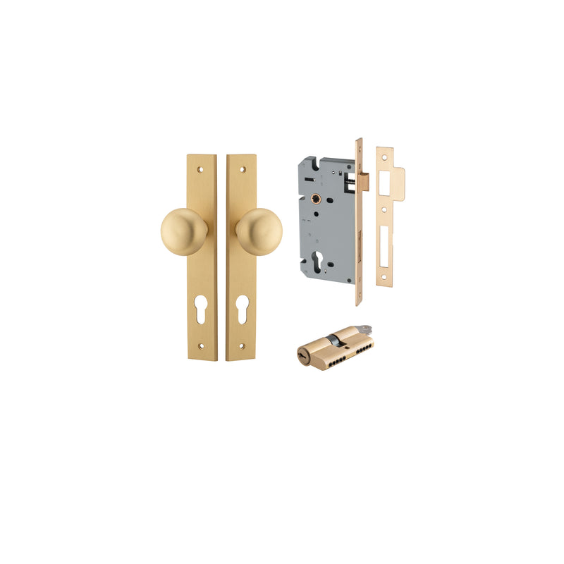 Cambridge Knob Rectangular Brushed Brass Entrance Kit - Key/Key