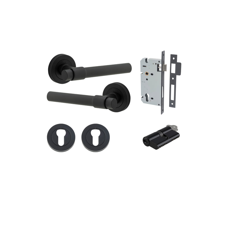 Helsinki Lever on Rose Matt Black Entrance Kit - Key/Key