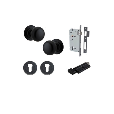 Cambridge Knob on Rose Matt Black Entrance Kit - Key/Thumb Turn