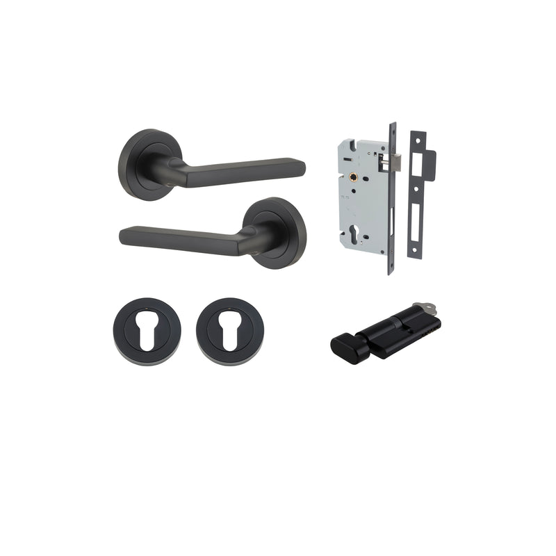 Baltimore Lever on Rose Matt Black Entrance Kit - Key/Thumb Turn