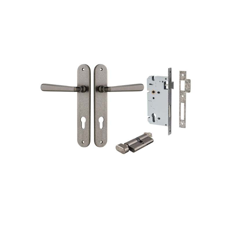 Copenhagen Lever Oval Distressed Nickel Entrance Kit - Key/Thumb Turn