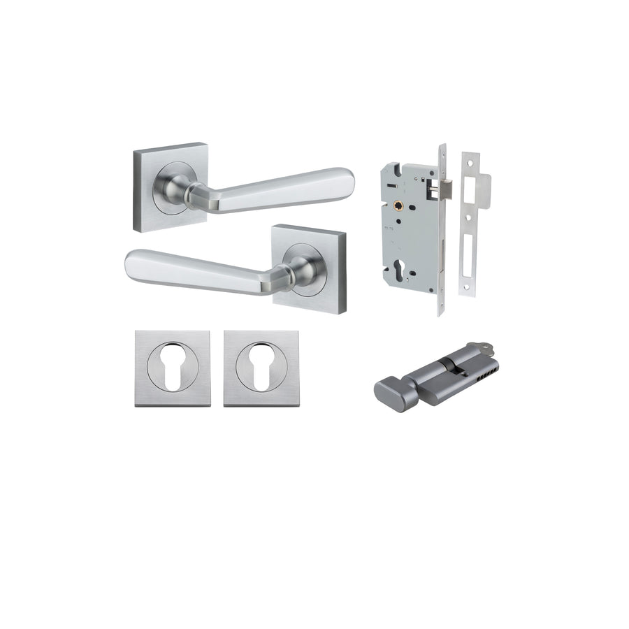 Copenhagen Lever on Square Rose Brushed Chrome Entrance Kit - Key/Thumb Turn