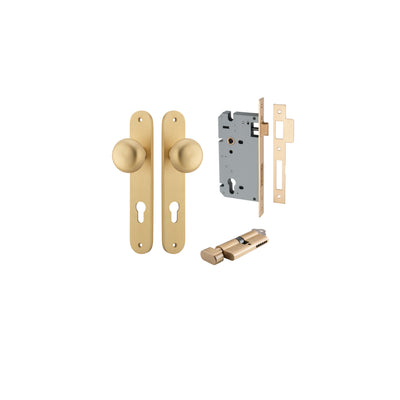 Cambridge Knob Oval Brushed Brass Entrance Kit - Key/Thumb Turn