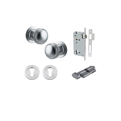 Paddington Knob on Rose Brushed Chrome Entrance Kit - Key/Thumb Turn