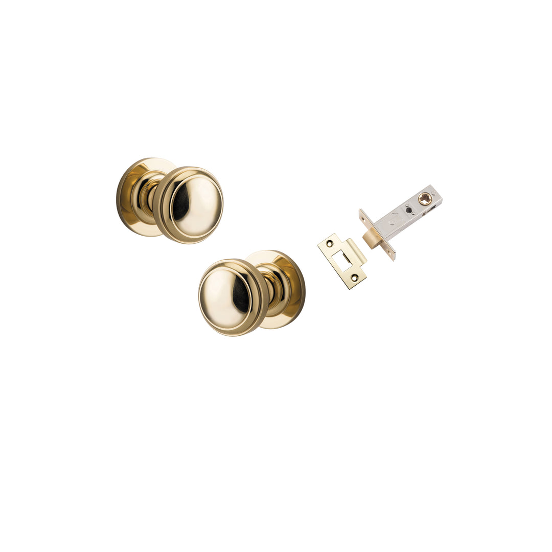 Paddington Knob on Rose Polished Brass Passage Kit