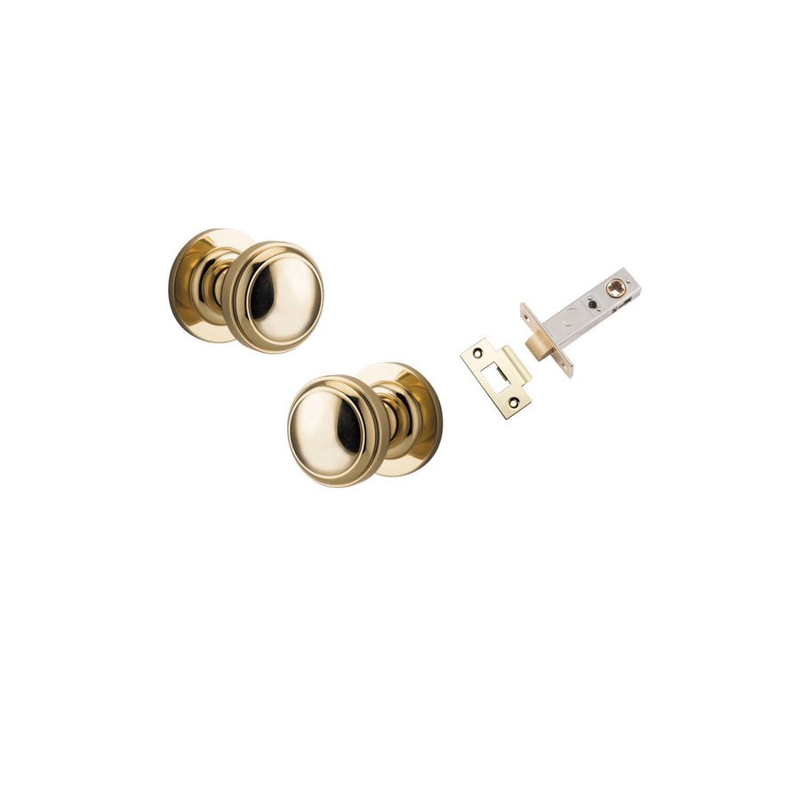 Paddington Knob on Rose Polished Brass Passage Kit