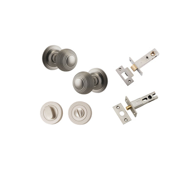 Guildford Knob on Rose Satin Nickel Privacy Kit